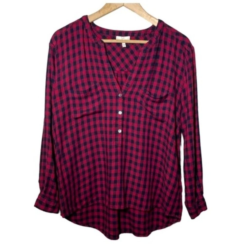 Joie Red Gingham Plaid Popover Top - Picture 2 of 7